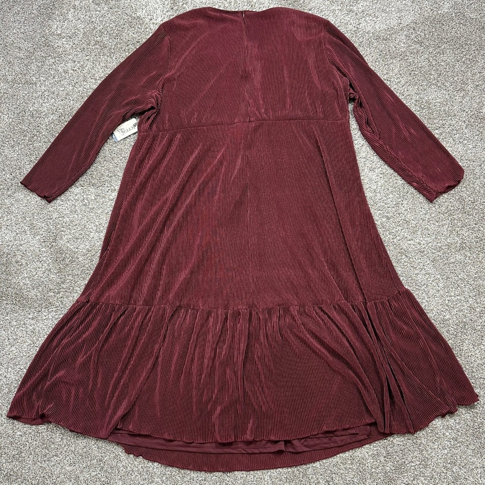 Terra & Sky Midi Dress Womens 3X Plisse Midi Dress Rustic Plum NEW - Picture 2 of 12